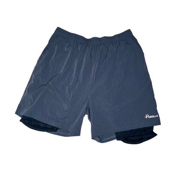Pudolla Men's Elastic Waist Flat Front Layered Running Shorts Dark Grey Size XXL - Picture 1 of 5